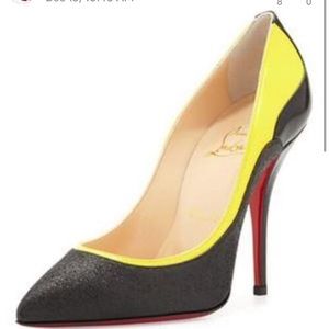 BNIB Christian Louboutin Tucsick 110 glitter black and yellow 37